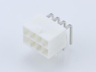 39300080 - Mini-Fit Jr. Header, Dual Row, Right-Angle, with Snap-in Plastic Peg PCB  Lock, 8 Circuits, PA Polyamide Nylon 6/6 94V-0, 2.54µm Matte Tin (Sn) Plating